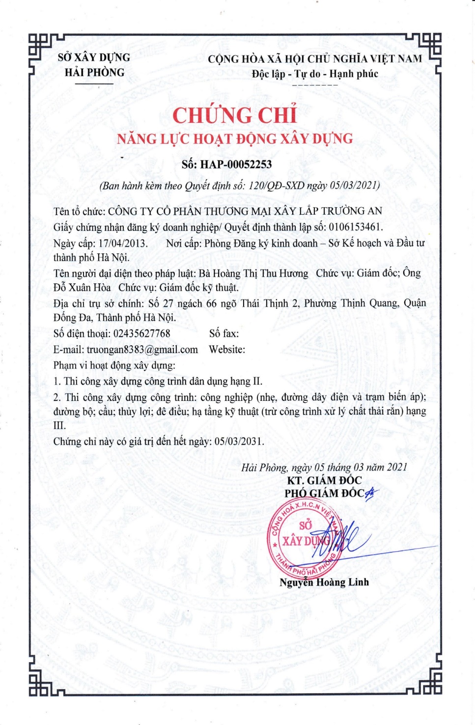 Chứng chỉ năng lực hoạt động xây dựng