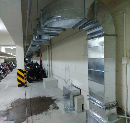 Thi công co cút chuyển hướng trục kỹ thuật đường ống gió tầng hầm