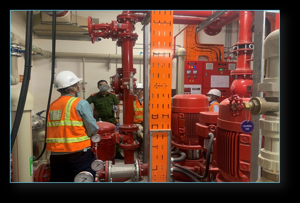 Nghiệm thu thực tế hệ thống máy bơm PCCC & van chữa cháy cùng lực lượng Cảnh sát PCCC